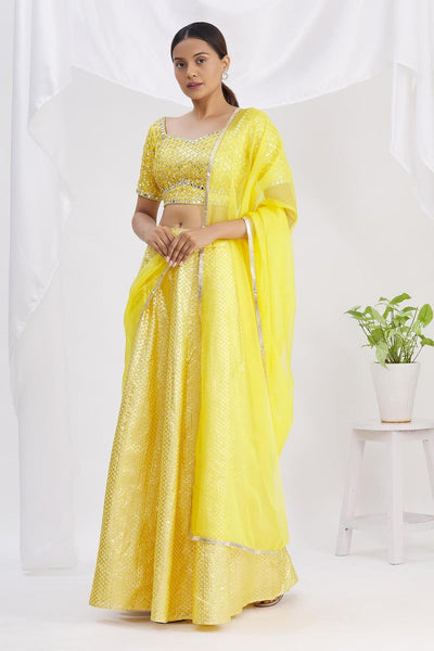 Yellow Banarasi Chanderi Lehenga Set