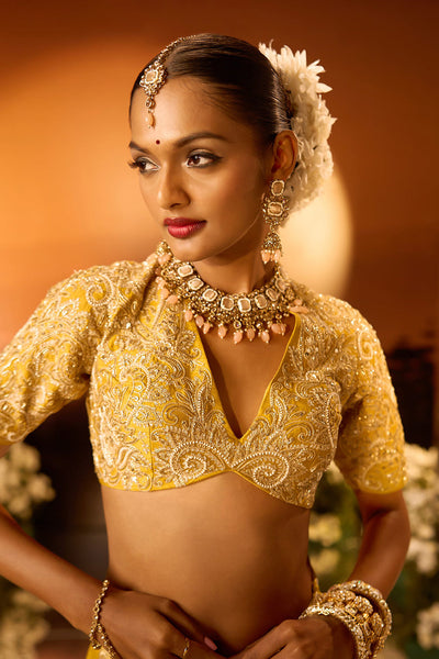 Yellow Banarasi Chanderi Lehenga Set