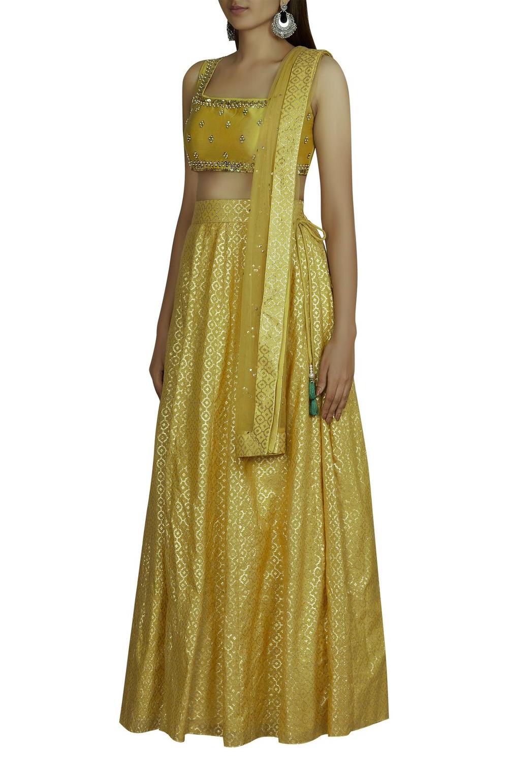 Yellow Blouse Chanderi Lehenga Set