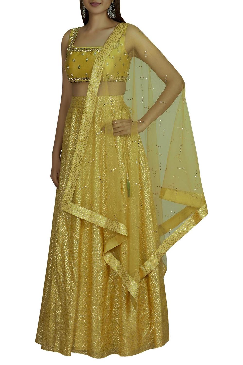 Yellow Blouse Chanderi Lehenga Set