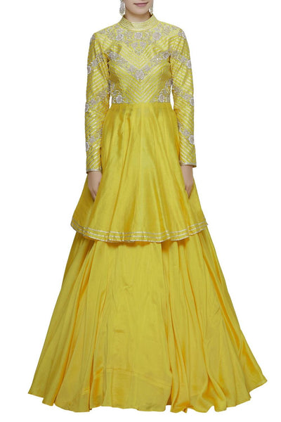 Yellow Chanderi Kurta Lehenga Set