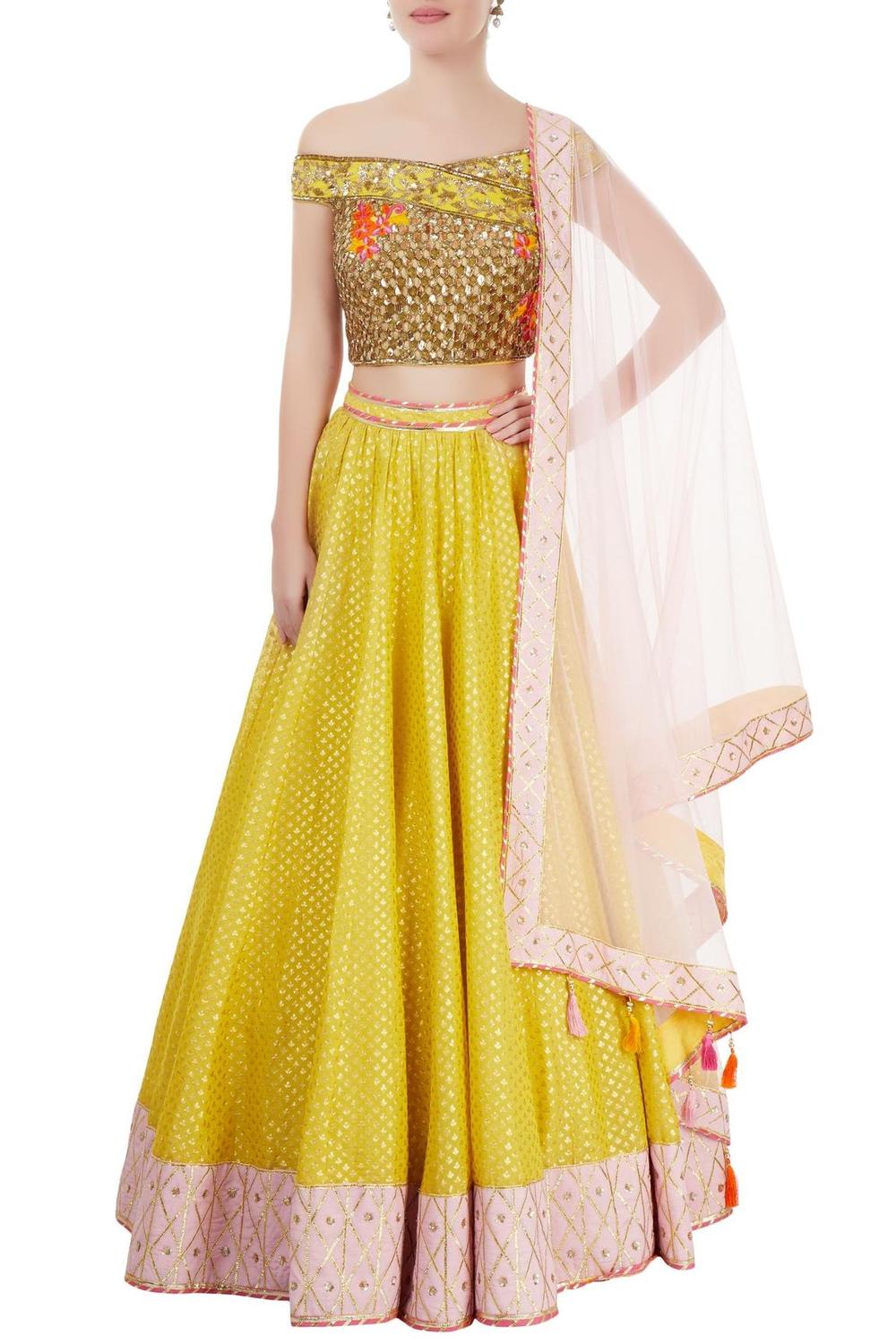 Yellow Chanderi Lehenga Set