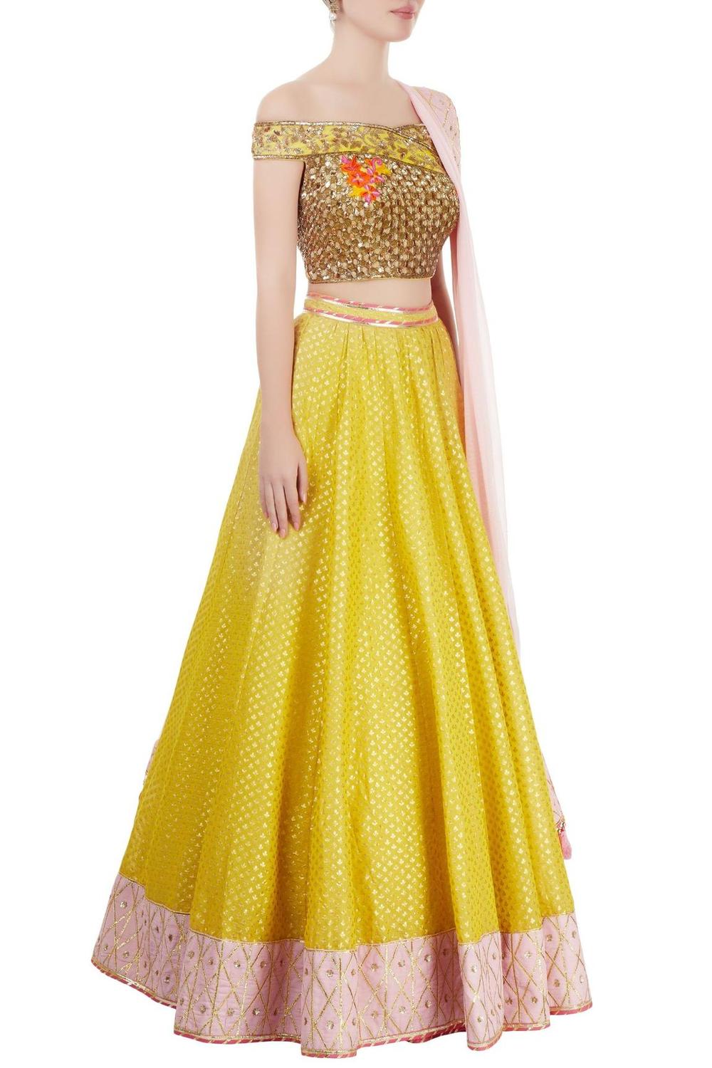 Yellow Chanderi Lehenga Set