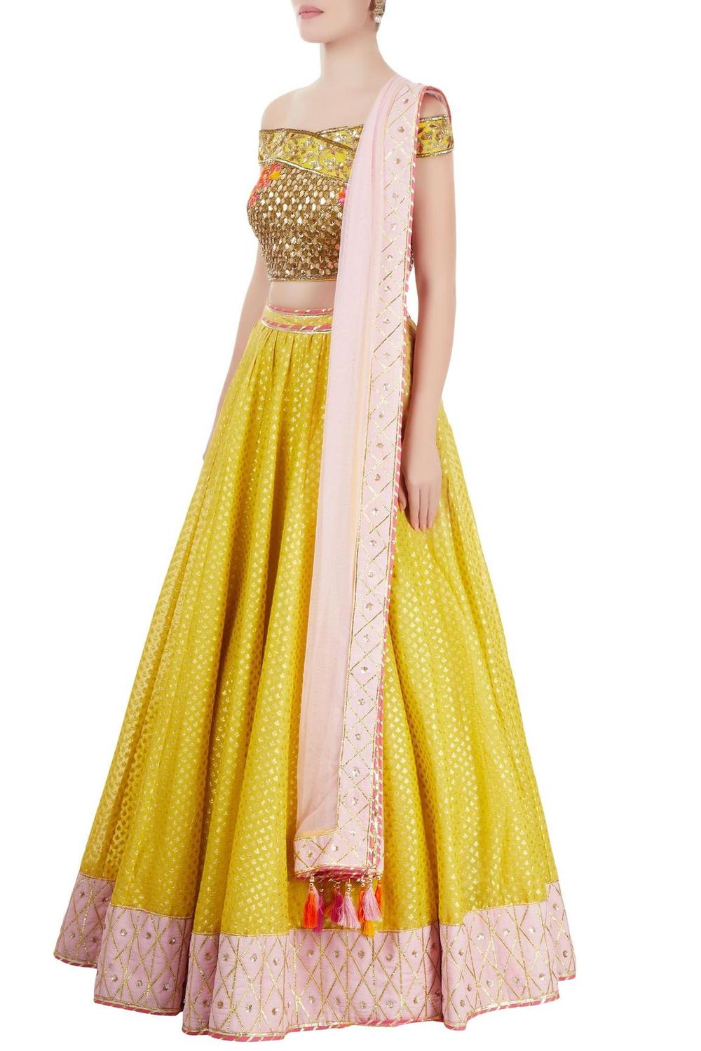 Yellow Chanderi Lehenga Set