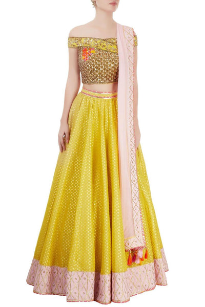 Yellow Chanderi Lehenga Set