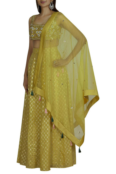 Yellow Chanderi Lehenga Set