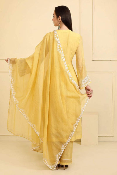 Yellow Chanderi Silk Cuff Embroidered Kurta Set