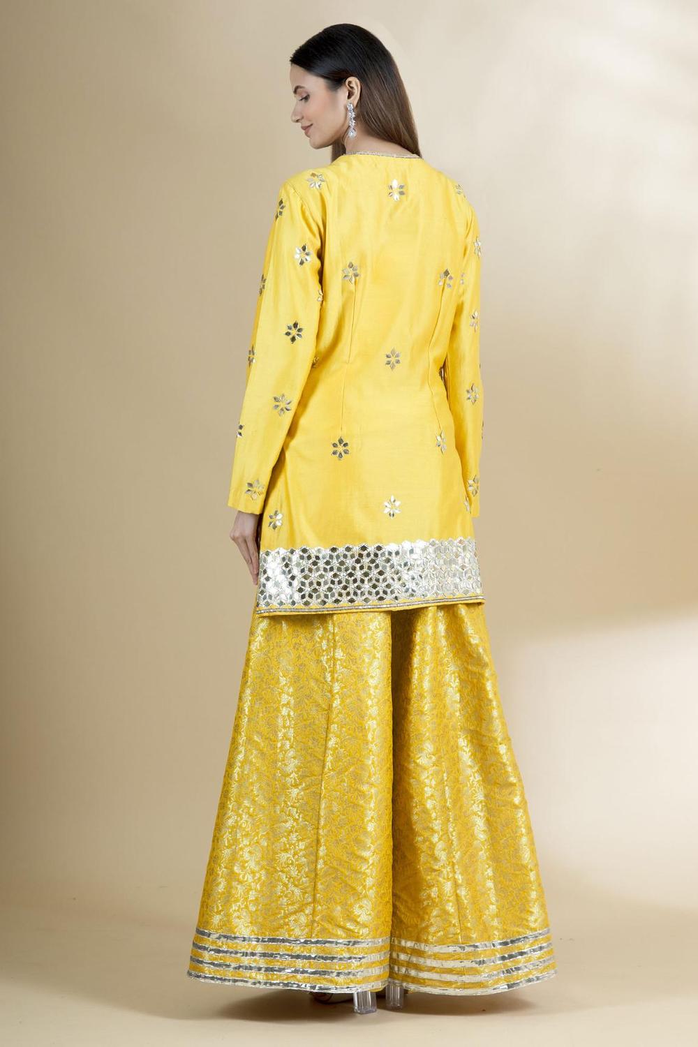 Yellow Chanderi Silk Kurta Gharara Set