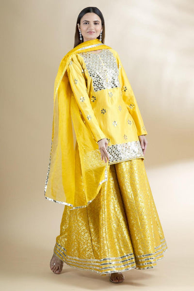 Yellow Chanderi Silk Kurta Gharara Set