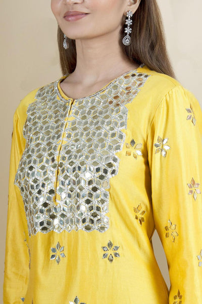 Yellow Chanderi Silk Kurta Gharara Set