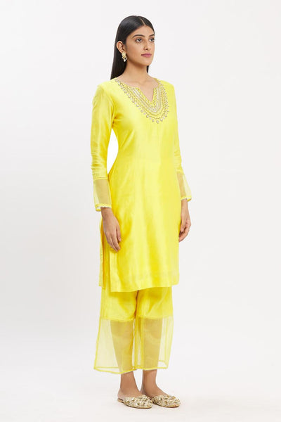 Yellow Chanderi Silk Kurta Set