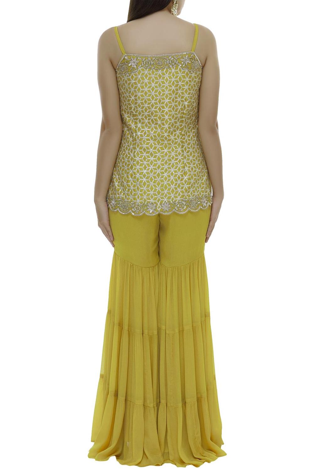 Yellow Chiffon Chanderi Silk Kurta Sharara Set