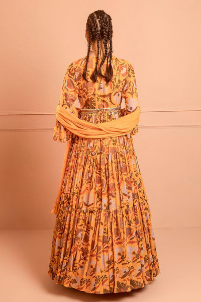 Yellow Chiffon Printed Anarkali With Dupatta