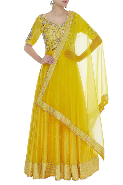 Yellow Embroidered Anarkali Kurta With Dupatta