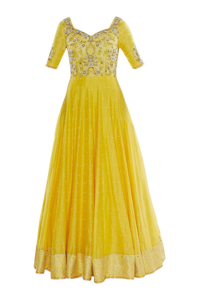 Yellow Embroidered Anarkali Kurta With Dupatta