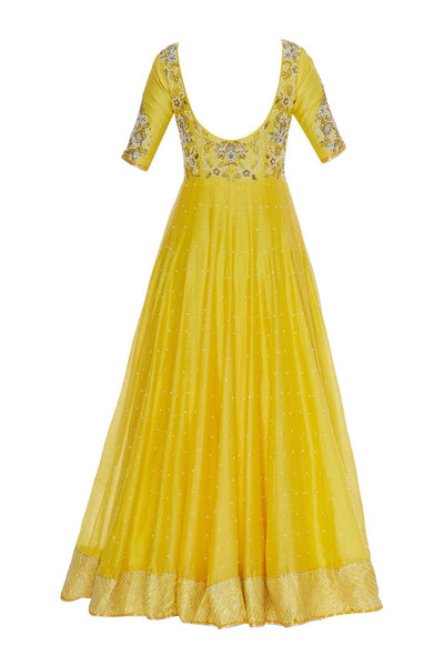 Yellow Embroidered Anarkali Kurta With Dupatta