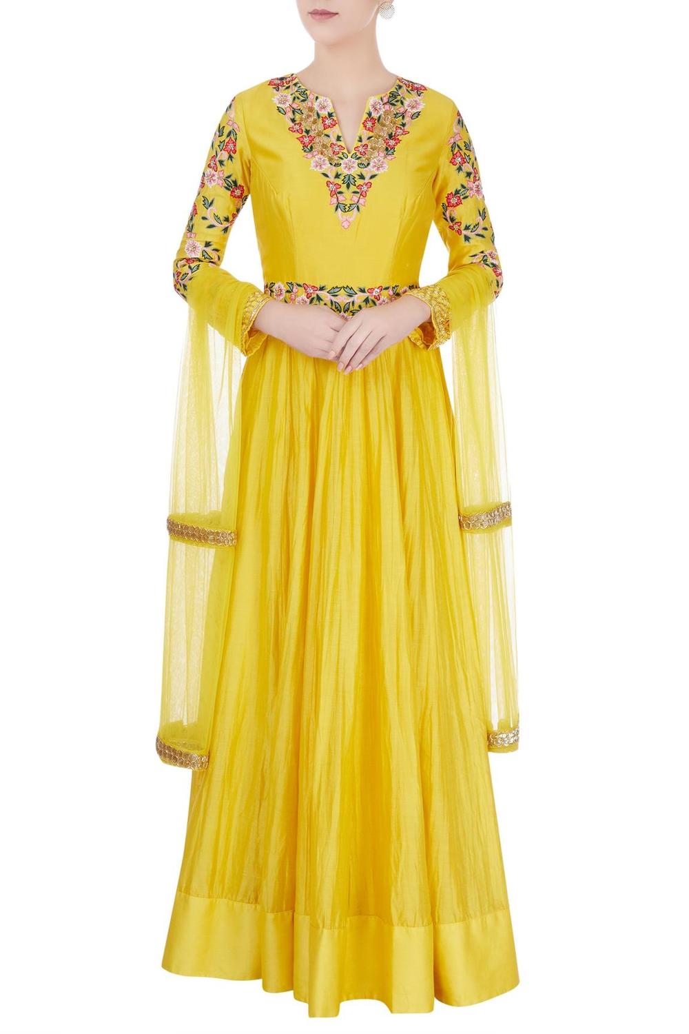 Yellow Embroidered Anarkali Set