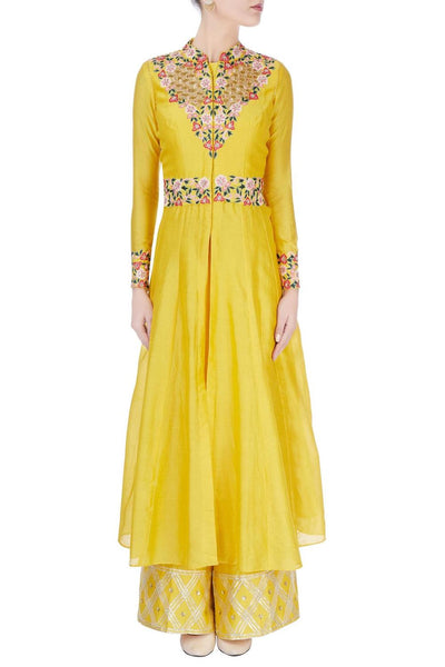 Yellow Embroidered Kurta Jacket And Pants