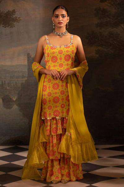 Yellow Georgette Floral Print Kurta Set