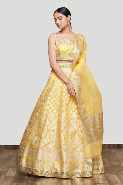 Yellow Organza Banarasi Lehenga Set