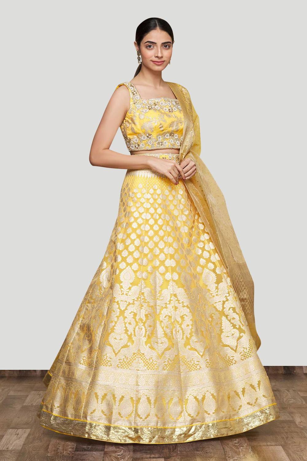 Yellow Organza Banarasi Lehenga Set