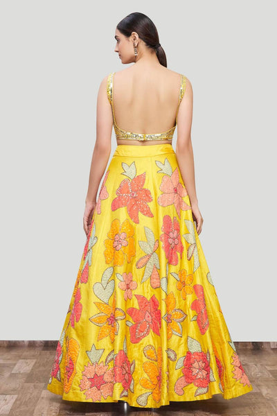 Yellow Silk Appliqué Lehenga Set