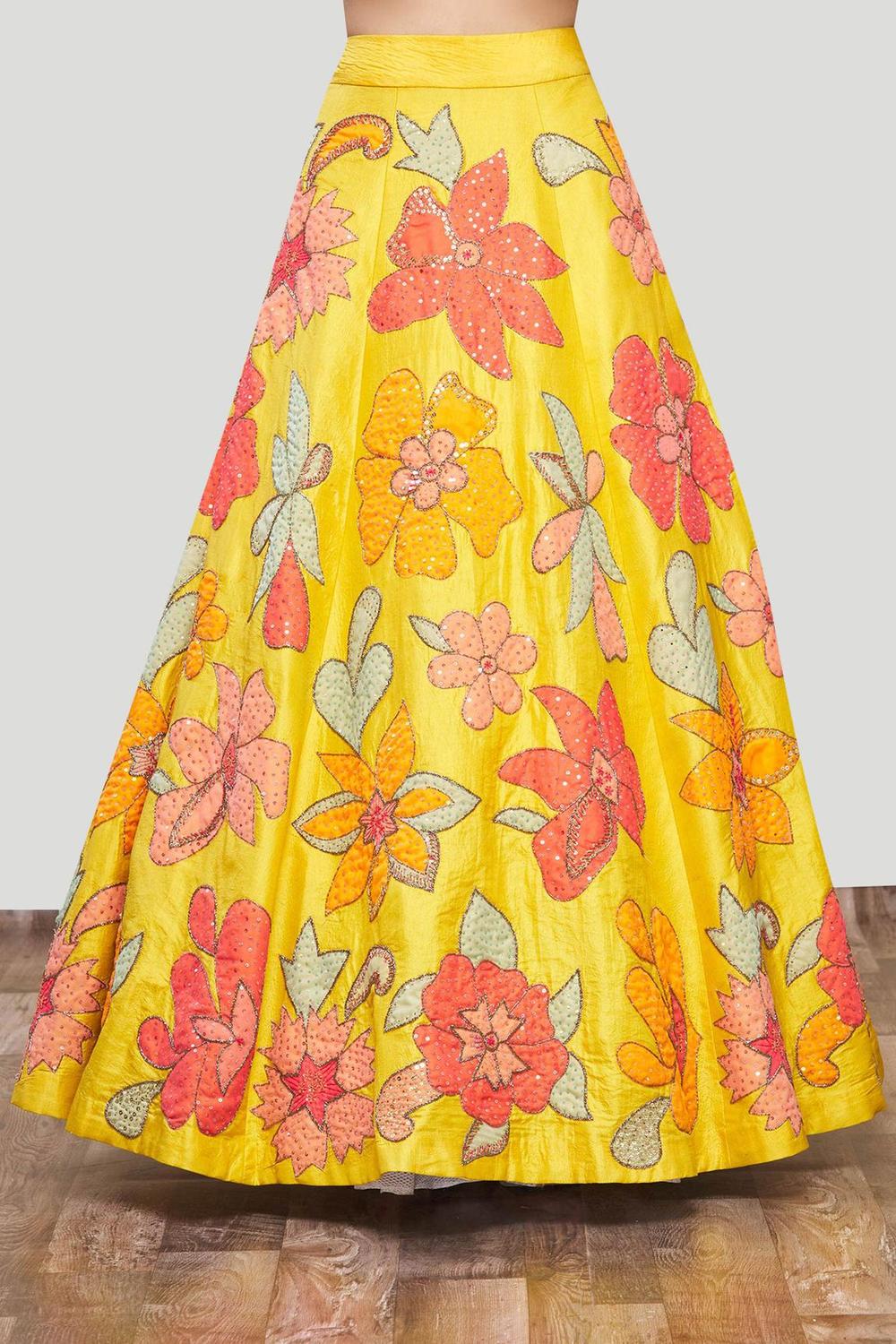 Yellow Silk Appliqué Lehenga Set