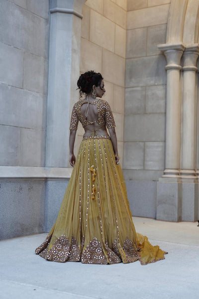 Yellow Tulle Mirror Embroidered Lehenga Set